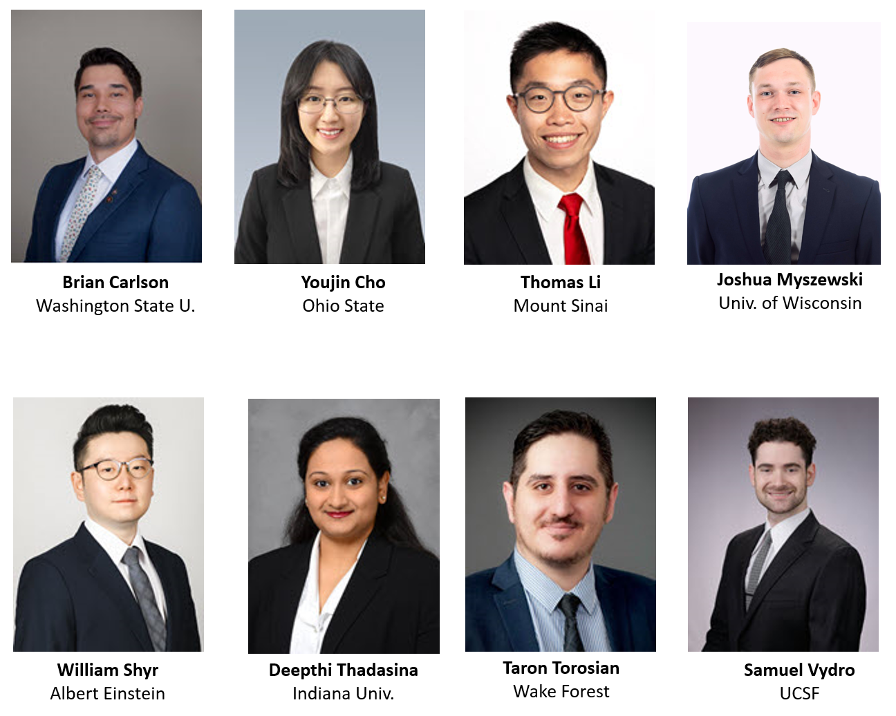 General Surgery Preliminary Interns - Brian Carlson, Youjin Cho, Thomas Li, Joshua Myszewski, William Shyr, Deepthi Thadasina, Taron Torosian, Samuel Vydro